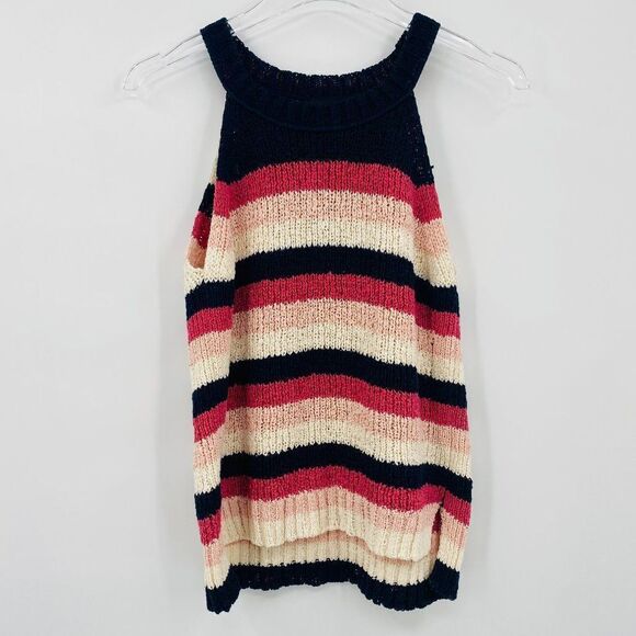 J. Crew Size Small Blue & Pink Point Sur Sweater Halter Tank Top in Stripe - Picture 3 of 9